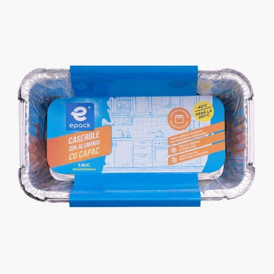 Caserole din aluminiu cu capac, 204x112x60mm, 5 buc