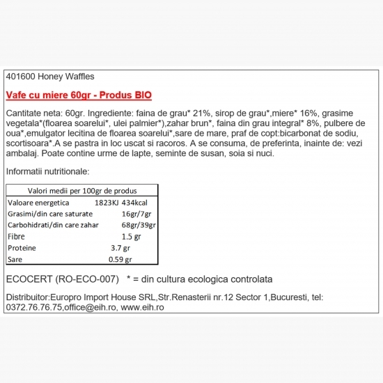 Vafe cu miere eco 60g