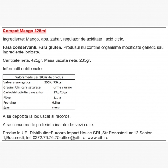 Compot mango, conservă 425g