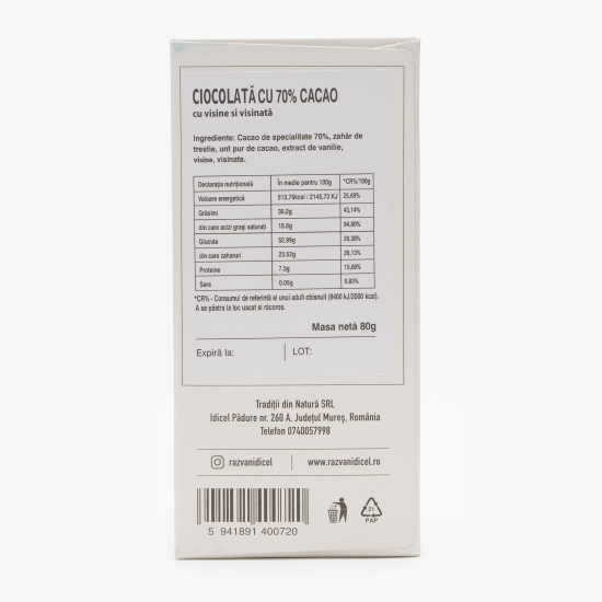 Ciocolată neagră cu vișine din vișinată 80g