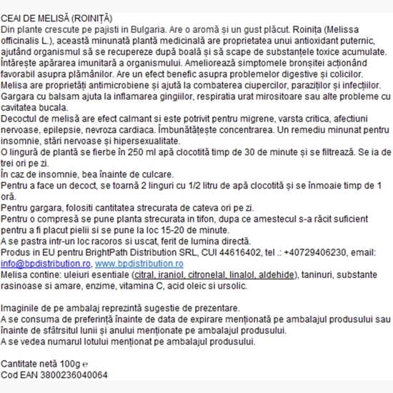 Ceai de Melisă (Roiniță) 30g