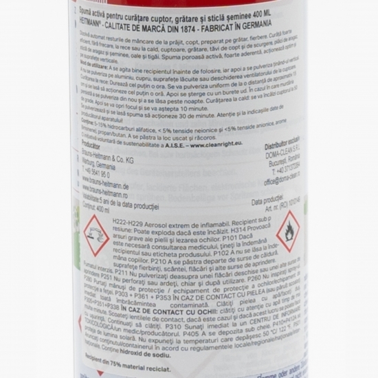 Spumă activă fără frecare pentru cuptor, grătar, sticlă și șeminee 400ml