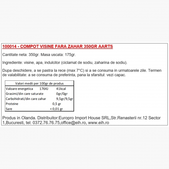 Compot de vișine fără zahăr 350g