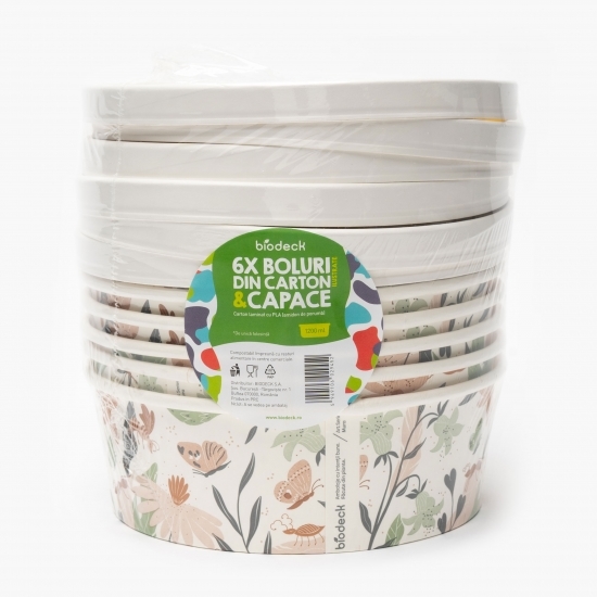 Boluri de carton cu capace albe 6 buc, 1200ml