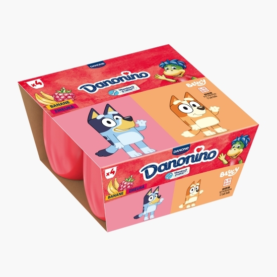 Brânzică de vaci pentru copii cu piure de banană și zmeură 4x50g